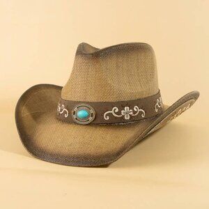 Western Concho Flower Embroidered Cowboy Khaki